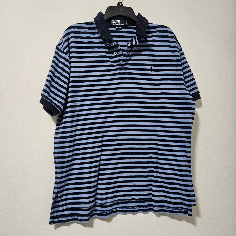 Polo Ralph Lauren Mens Large Blue‎ Striped Short Sleeve Cotton Polo Shirt